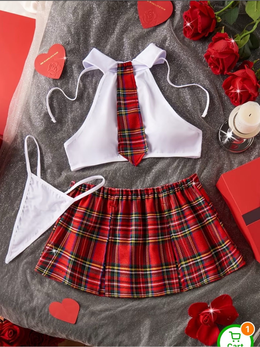 White and Red Plaid Schoolgirl Costume Set for Kids